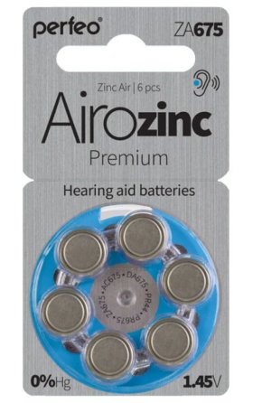 Батарейки для слуховых аппаратов Perfeo Airozinc Premium ZA675/6BL