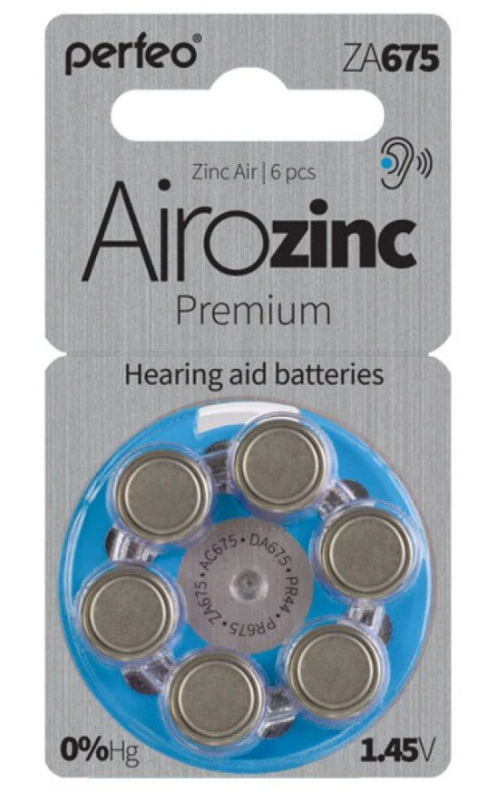 Батарейки для слуховых аппаратов Perfeo Airozinc Premium ZA675/6BL